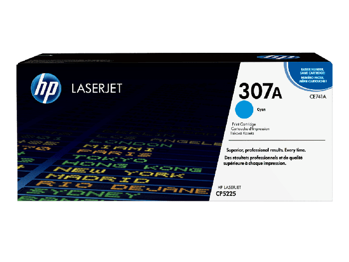 HP 307A Cyan Original LaserJet Toner Cartridge (CE741A) - Center facing