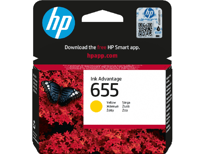 HP 655 Yellow Original Ink Advantage Cartridge (CZ112AE) - Center facing