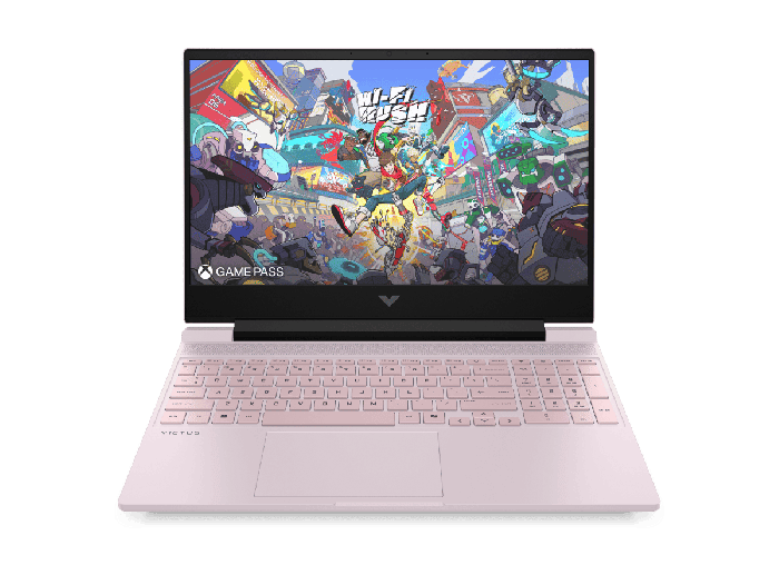 Victus Gaming Laptop 15-fa2010nx - 15.6" - Powder pink, chrome logo (D2JP9EA#A2N) - Center facing