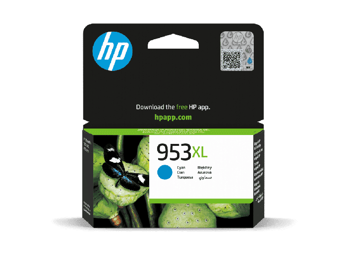 HP 953XL High Yield Cyan Original Ink Cartridge (F6U16AE#BGX) - Center facing